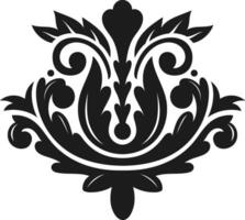 Symmetrical black and white damask pattern featuring acanthus leaves, floral motifs, and ornate scrolls, offering a luxurious and classic design for various decor vector