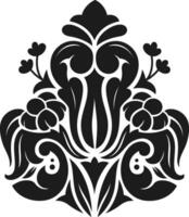 Intricate black floral design featuring symmetrical patterns and stylized botanical elements. Elegant curves and detailed motifs create a decorative and artistic visual appeal vector