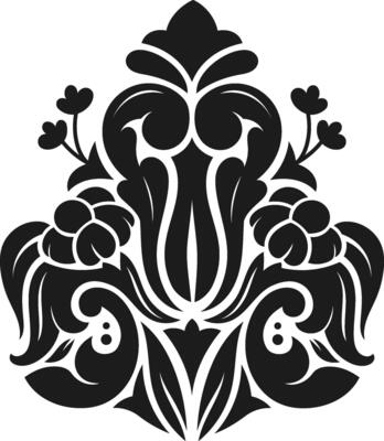 Intricate black floral design featuring symmetrical patterns and stylized botanical elements. Elegant curves and detailed motifs create a decorative and artistic visual appeal