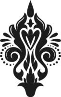 Elegant black and white damask pattern featuring stylized floral and decorative elements, creating a symmetrical design ideal for textiles, wallpaper, or graphic projects vector