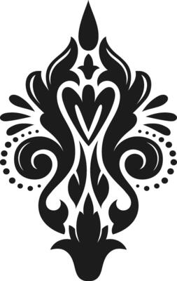 Elegant black and white damask pattern featuring stylized floral and decorative elements, creating a symmetrical design ideal for textiles, wallpaper, or graphic projects