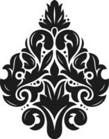 Symmetrical damask pattern in black and white, showcasing intricate floral motifs and elegant curves, creating a sophisticated and timeless design suitable for various decorative purposes vector