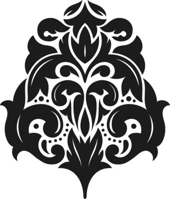 Symmetrical and intricate, this damask pattern presents a captivating interplay of black and white, forming an elegant design suitable for classic and contemporary aesthetics