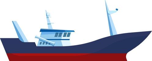 Illustrative depiction of a modern fishing vessel showcasing a sleek and streamlined design. The ship features a dark hull with a contrasting red bottom, emphasizing maritime engineering vector
