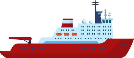 Large icebreaker ship navigating through the Arctic Ocean, breaking ice floes with cranes and lifeboats, designed for exploration and research in extreme conditions vector