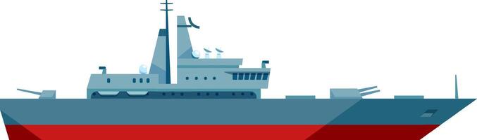Modern warship sailing smoothly on calm waters, featuring advanced radar systems and powerful cannons, reflecting military strength and showcasing formidable defense capabilities vector