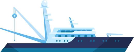 Elegant yacht depicted with sleek design and modern features, showcasing maritime luxury and adventure. The vessel's structure highlights its sophistication and readiness for travel vector
