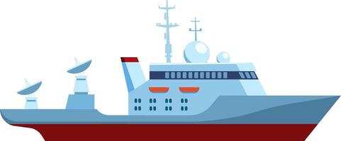 Modern warship sailing across the ocean, featuring advanced radar and communication antennas, symbolizing naval defense and enhancing maritime security efforts vector