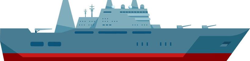 Illustration of a modern naval warship showcasing advanced design and technology. The vessel features sleek lines, radar equipment, and weaponry, emphasizing maritime security capabilities vector