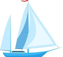 Illustration of a sleek blue sailboat with large billowing sails and a red flag. The minimalist design highlights the nautical theme, ideal for marine related projects and designs vector