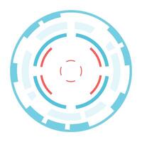 Circular futuristic heads up display element spinning and loading, composed by blue and red concentric circles, isolated on white background vector
