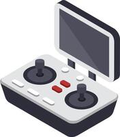 Isometric illustration of a modern drone controller featuring dual joysticks and a built in screen, designed for precise navigation and control in aerial photography and videography vector