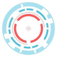 Futuristic loading target icon with red and light blue concentric circles and a crosshair in the center, symbolizing progress, technology, and aiming, suitable for user interfaces or game design vector