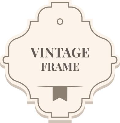 Vintage frame with ribbon and hole for hanging, isolated on white background, useful for invitations, menus, labels and other design projects