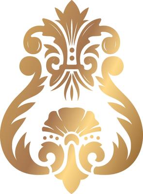Intricate gold ornamental design featuring baroque style floral patterns with elegant swirls and flourishes, perfect for decorative use in art and design projects