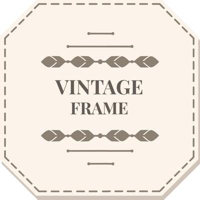Octagonal vintage frame featuring floral decorations, lines, and a soft color palette, creating a classic and elegant design suitable for various projects