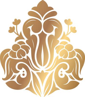 Luxurious golden damask floral ornament elegantly embellishing a pristine white background, creating a sophisticated and refined design that exudes classic vintage charm