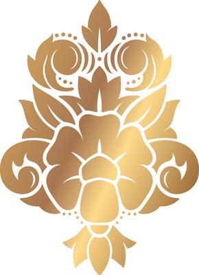 Luxurious golden damask floral ornament contrasting beautifully against a pristine white background, enhancing elegant and sophisticated designs for various creative projects