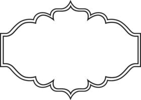 Intricate black outline of a decorative frame featuring symmetrical curves and points, ideal for labels or invitations. The center space is left blank for customizable text or design vector