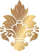 Intricate gold floral pattern featuring stylized leaves and symmetrical elements, ideal for decorative purposes. The elegant design exudes luxury and sophistication, perfect for artistic projects vector