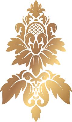 Luxurious golden damask floral ornament featuring a stunning gradient effect, exuding sophistication and elegance against a pristine white background, perfect for various design applications