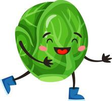 Happy brussels sprout character joyfully walking and laughing while wearing cute blue boots, spreading positivity and good vibes with its cheerful and playful demeanor vector