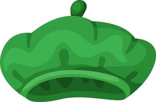 Illustration of a vibrant green beret hat featuring a unique artistic design. The beret has a classic shape with a stylized top and decorative elements, symbolizing creativity and style vector