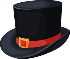 Black top hat with red ribbon and golden buckle standing out on a white background, perfect for representing vintage elegance and sophistication vector