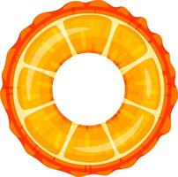 Vivid illustration of an orange shaped inflatable pool float ring. The design features vibrant shades of orange and yellow, resembling a citrus fruit slice with a circular, hollow center vector