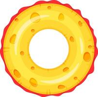 Inflatable ring with cheese pattern floating on water, offering a fun and playful way to enjoy summer activities in swimming pools, beaches, or lakes vector