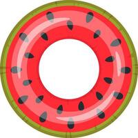 Vibrant illustration of a pool float shaped like a watermelon slice, featuring a red center with black seeds and a green rind. Perfect for summer themed designs and playful concepts vector