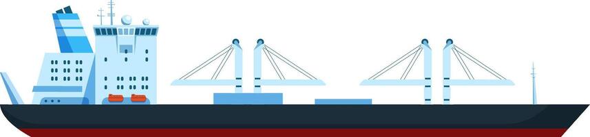 Container ship sailing on white background, equipped with cranes for loading and unloading goods, ideal for maritime transport and international trade concepts vector