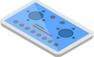 Isometric illustration of a modern gaming controller featuring a blue interface. Includes directional buttons, circular controls, and a sleek design, ideal for digital entertainment concepts vector