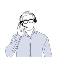 Business man Customer service, call center agent. Online technical support, Hotline operator, virtual assistant, office worker with headset vector