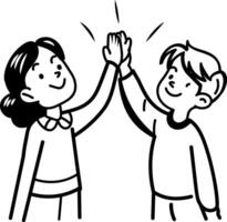 A doodle icon of two characters giving high five vector