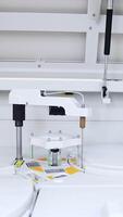 New advanced technology equipment work in modern science laboratory. Some parts of apparatus move periodically. Vertical video