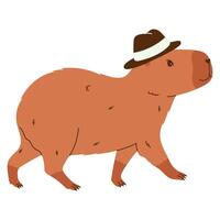 Cute capybara character. Funny rodent in hat. Hand drawn illustration. vector