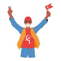 Worker with hammer and sickle at a Labor Day parade. vector