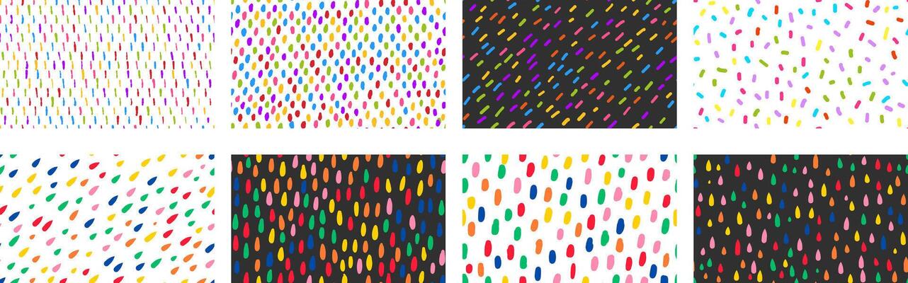 Set of colorful small dash seamless patterns. wallpaper with spots texture.