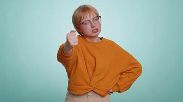 Aggressive young woman trying to fight at camera, shaking fist, boxing with expression, punishment video