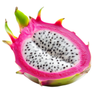 Half dragon fruit pitaya cut open on a transparent background highlighting its vibrant colors and unique texture, Half dragon fruit, pitaya isolated on transparent background png