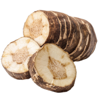 Fresh taro root on a transparent background, showcasing its unique texture and color for culinary use and nutritional benefits, fresh taro root isolated on transparent background png
