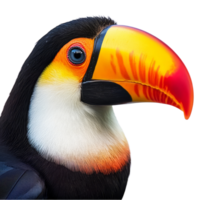 Vibrant toucan face with colorful beak against a clean transparent backdrop, showcasing natures beauty up close, Toucan face on transparent background png