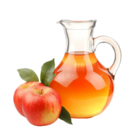 Fresh apples beside a jug of homemade apple cider vinegar on a bright surface, A jug of apple cider vinegar with fresh red apples isolated png