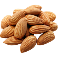 A pile of raw almonds on a smooth transparent surface highlighting their texture and natural color, Almonds isolated png