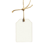 Blank name tag hanging from a string against a clean transparent background in a minimalistic setting, Blank Name Tag Hanging on String Isolated on transparent background png