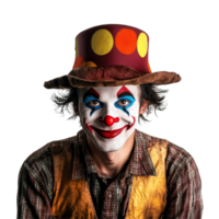 A clown with a colorful hat and cheerful makeup poses against a transparent background, showcasing a playful and whimsical character, Clown wearing a hat on transparent background png
