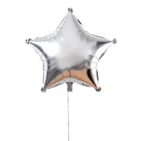 Simple silver star helium balloon floating against a transparent background, perfect for celebrations or events, Silver Star Helium Balloon on transparent background png