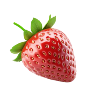 Vibrant strawberry fruit icon displayed against a clean transparent background showcasing its rich color and texture, strawberry 3d fruit icon isolated on transparent background png