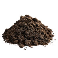 A closeup view of rich, dark soil isolated on a transparent background showcases its texture and quality, soil isolated on transparent background png